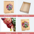 Wooden Puzzles for Adults, Colorful Succulent Puzzle for Mom, Challenging Puzzle, 200 Piece Luxurious Shaped Wooden Puzzles for Family Game 11.3 * 10.5in