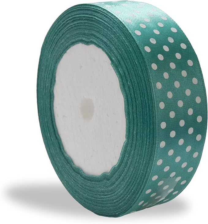 Ribbon 1 inch Mint with White Polka Dots Ribbons for Crafts Gift Ribbon Satin Solid Ribbon Roll 1 in x 25 Yards