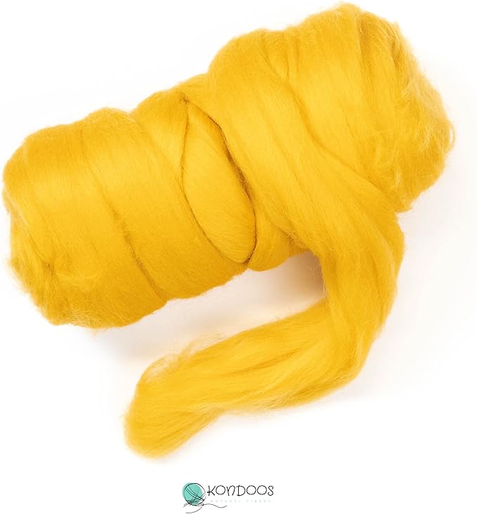 Colored Natural Wool roving, 8 OZ. Best Wool for Needle Felting, Wet Felting, handcrafts and Spinning. (Mustard)