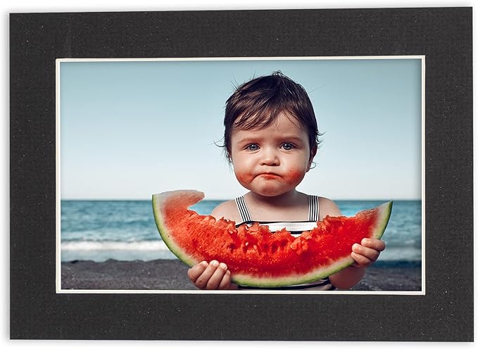 8x10 Mat Bevel Cut for 5x8 Photos - Acid Free Textured Black Precut Matboard - For Pictures, Photos, Framing - 4-ply Thickness