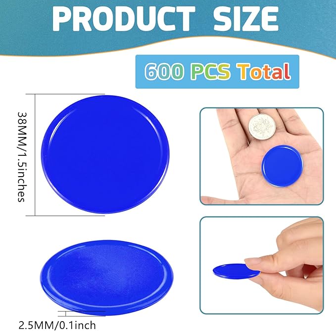 Coopay 1 1/2 Inches Plastic Poker Chips Learning Counters Disks Bingo Chip Counting Discs Markers for Math Practice and Poker Card Game Tokens, Teaching Rewards, 200 Pieces (Blue)