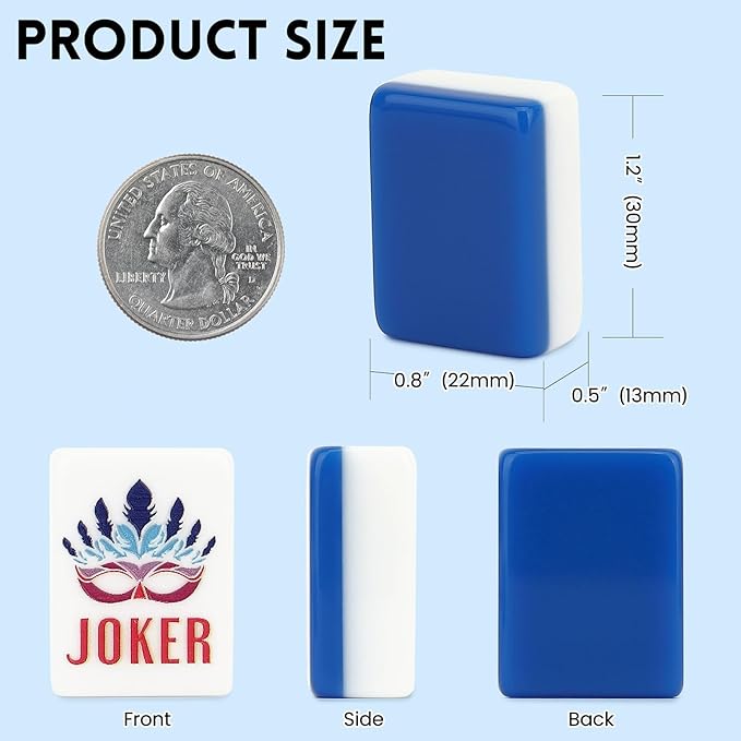 American Mahjong Tile Set,166 Tiles White Blue Acrylic Carving Tiles,Mahjong Game Set with Portable Travel case(Racks Not Included)