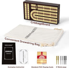 Foldable Wooden Cribbage Board Set - Elegant 3-Track Design with Magnetic Closure, 9 Metal Pegs, Full Deck of Cards, Perfect for Family Game Nights and Travel