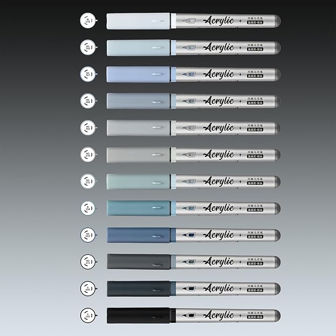 Grey Acrylic Paint Pens,12 Color Paint Pens Markers,Brush Tip Paint Pens for Rock Painting Wood Glass Ceramic Canvas Stone DIY Crafts Making Art Supplies