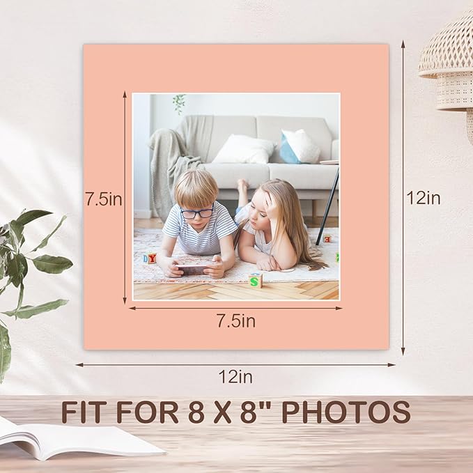 15 Pack 12x12 Picture Mats, Mixed Colors Frame Mattes for 8x8 Pictures Photo Frame Mat Core Bevel Cut Mat Board Show Kit for Photos, Prints, Artworks