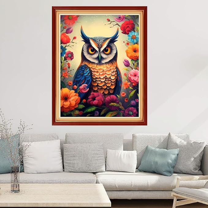 Cross Stitch Kits for Beginners Stamped Cross-Stitch Supplies Needlework preprint Embroidery Kits for Adults DIY Needlepoint Kits Embroidery Patterns 11CT-Owl Flower 16x20 inchs