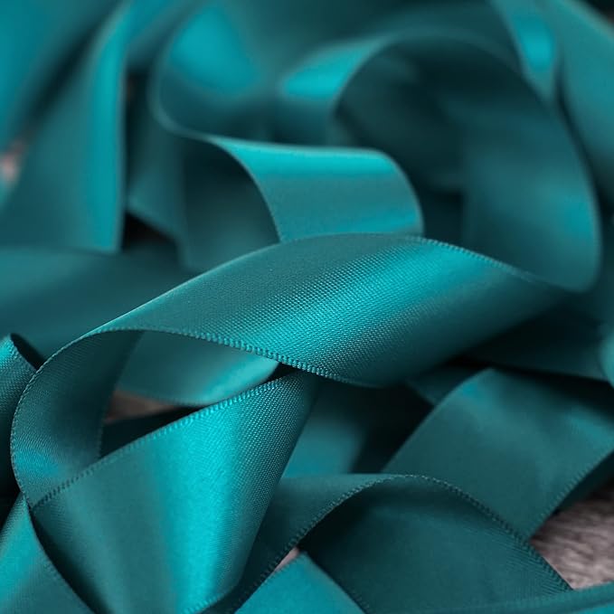 HUIHUANG Teal Green Ribbon 1 inch x 50 Yards Double-Faced Satin Silk Ribbon for Gift Wrapping, Crafts, Wedding, Christmas Tree Decor