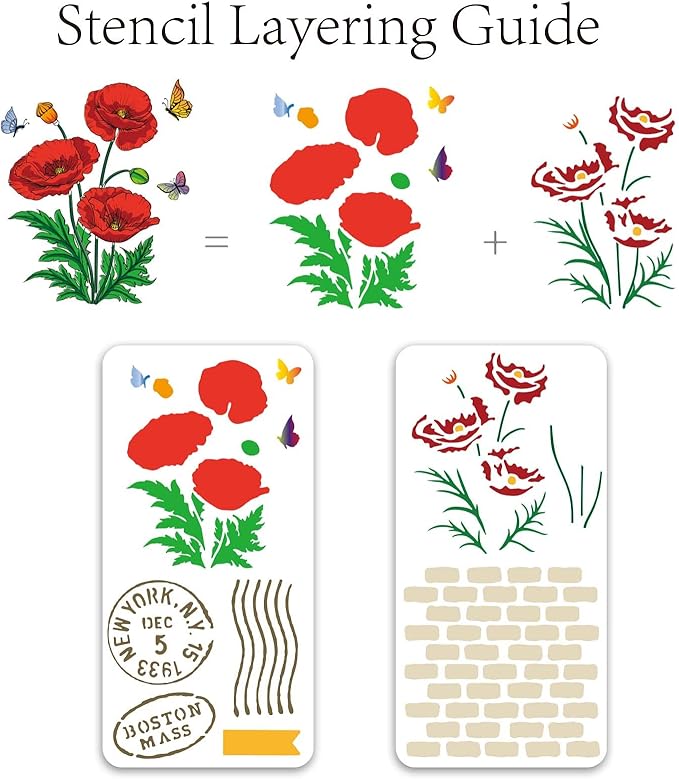 ORIGACH Realistic Corn Poppy Flower Stamps and Die and Layering Coloring Stencil Bundle for Card Making Album Arts Crafts Supplies