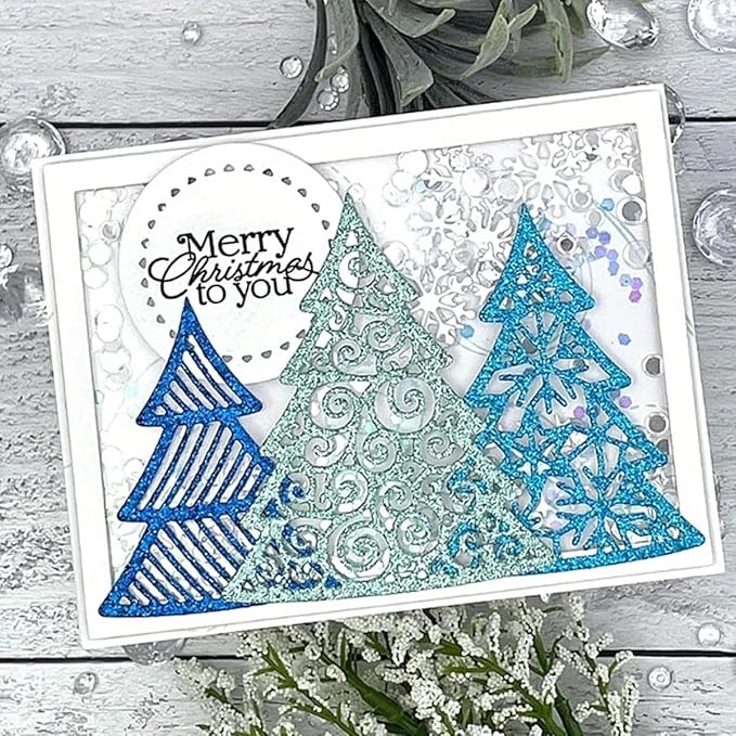 Mvchifay Cutting Dies for Card Making Metal Die-Cuts Scrapbooking Tool Hollow Frame DIY Craft Punch Template Embossing for Paper Album Decor (3 Christmas Tree-14.3x9.1cm)