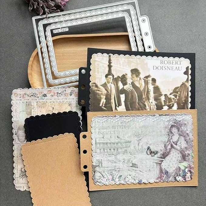 Rectangle Lace Loose-Leaf Cutting Dies, Backgrounds Frame Die Cuts Metal Stencils Scrapbooking Tools DIY Craft Carbon Steel Embossing Template for Paper Card Making Album Arts Crafts Supplies