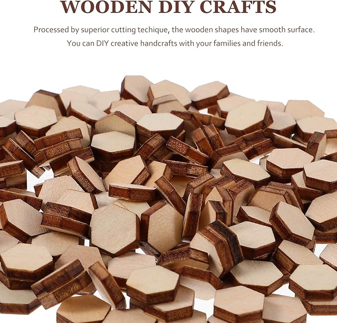 HEALLILY Wood Pieces, 200PCS Hexagon Wood Shape Beech Hexagonal Cutout Shapes Mosaic Tile Ornaments Embellishment DIY Crafts Decorations for Wedding Birthday Christmas (10mm)