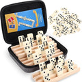 Double 6 Dominos Set for Adults with 4 Wooden Racks & 28 Tiles Travel Dominoes Set Classic Board Game for Family Game Night