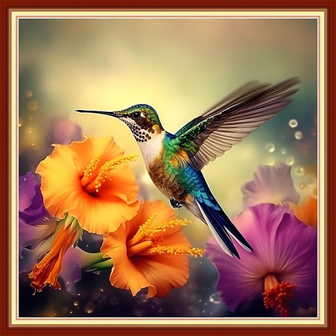 Foxdiviy Stamped Cross Stitch Kits Full Range of Embroidery Needlework Starter Kits for Beginners Adults 11CT Embroidery Patterns Art Crafts DIY Needlepoint Kits-Hummingbird Flowers 18x18 inch