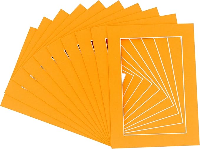 5x7 Mat for 8.5x11 Frame - Precut Mat Board Acid-Free Show Kit with Backing Board, and Clear Bags Orange 5x7 Photo Matte Made to Fit a 8.5x11 Picture Frame Matboard for Framing, Pack of 25 Mats