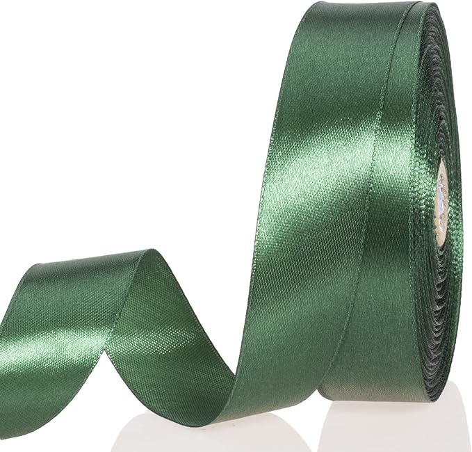 1 Inch Dark Green Solid Satin Ribbon, 50 Yards Craft Fabric Ribbon for Gift Wrapping Floral Bouquets Wedding Party Decoration