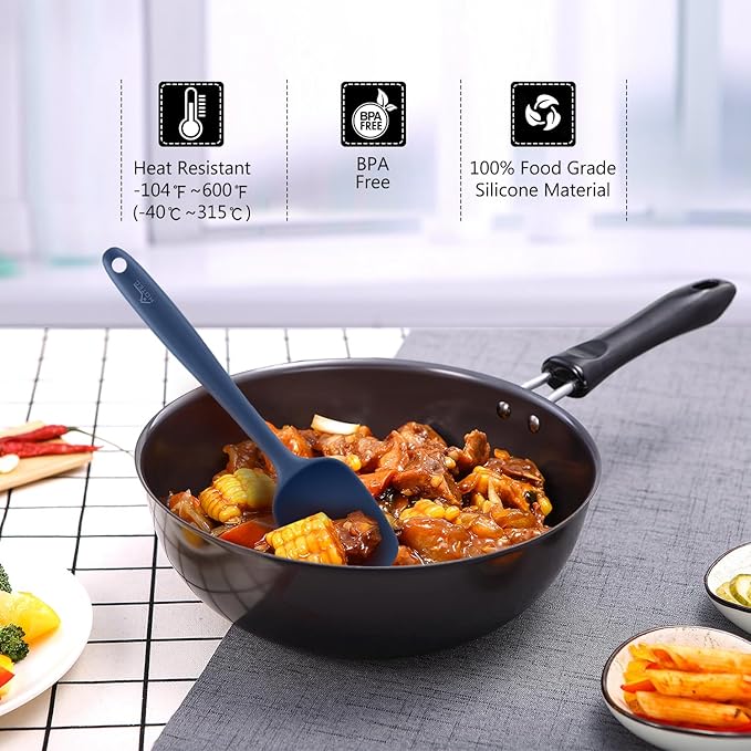 HOTEC Heat Resistant 600℉ BPA-Free Silicone Rubber Spatula Set for Baking, Cooking, and Mixing Non Stick Dishwasher Safe, Neutral Set of 5