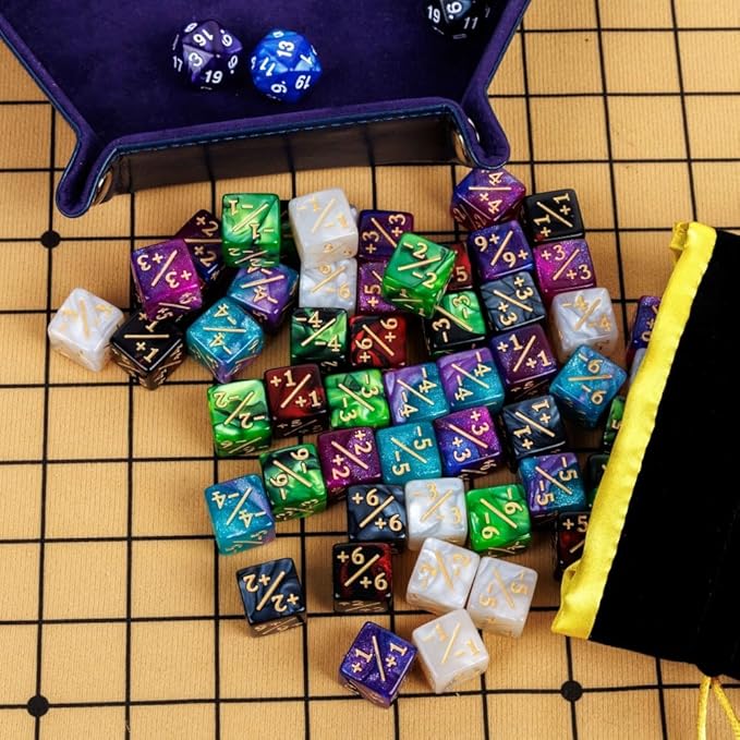 82 Pack Magic The Gathering Counter Dice Set 72 Pcs D6 MTG Dice Life Counters Tokens for Magic Card Game Accessories with 3 Pcs Rolling Dice 7 Pcs Drawstring Bags