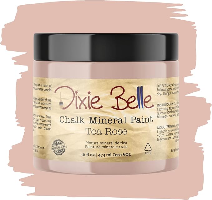Dixie Belle Paint Company Chalk Finish Furniture Paint - Tea Rose (16oz) - Matte Muted Mauve Chic Chalk Mineral DIY Furniture Paint