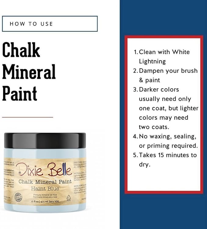 Dixie Belle Paint Company Chalk Finish Furniture Paint - Haint Blue (16oz) - Matte Pastel Blue Chic Chalk Mineral DIY Furniture Paint