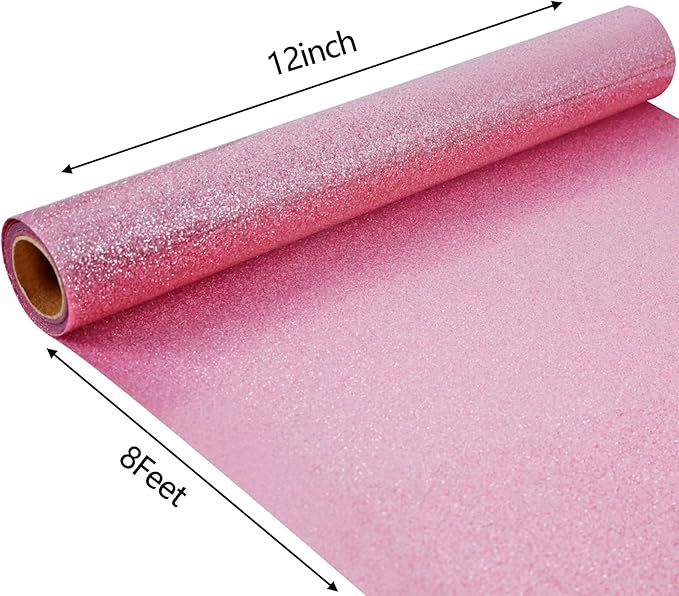 FUNKAKA Glitter Pink HTV Heat Transfer Vinyl Rolls, 12" x 8ft PU Iron on Vinyl for T-Shirt Pink Glitter HTV Vinyl for All Cutter Machines Easy to Cut & Weed for Heat Vinyl Design