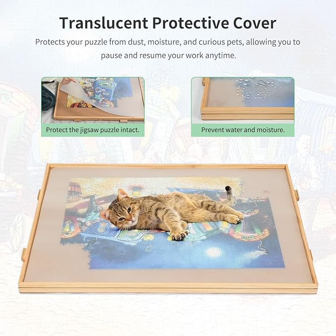 1500 Pieces Rotating Puzzle Board with 4 Drawers,34.25"x25.2" Portable Wooden Jigsaw Puzzle Table with Lazy Susan Spinning Cover for Adults