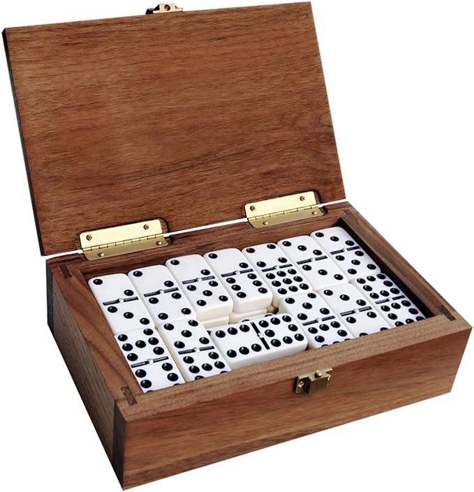 Alex Cramer Double 9 Dominoes Set for Adults with Spinners. Domino Set in Black Walnut Case. Holds 55-Piece Set of Dominoes (Dominos Set)