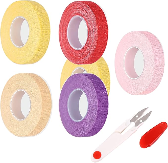 5 PCS Thimble Tape for Hand Sewing, Adjustable Sewing Thimble Finger Protector Tape, Comes with 1 Small Pair of Scissors, Suitable for Tailors and Home DIY Enthusiasts - Multicolor