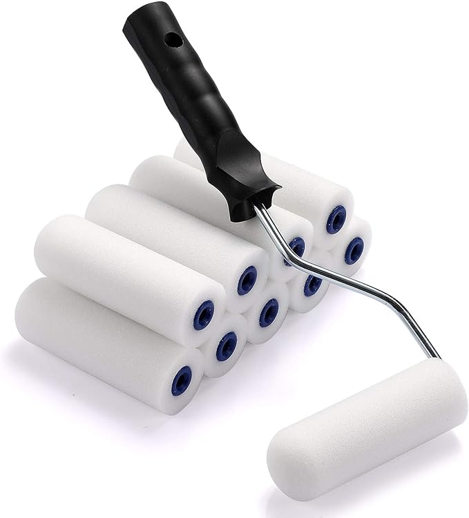 Foam Paint Roller, Roller Frame with 4-Inch Mini Paint Roller Cover Refills with Foam-Covered Ends, High-Density Foam Paint Tray Set for Room Home Repair Mini Paint Kits(12 Piece)