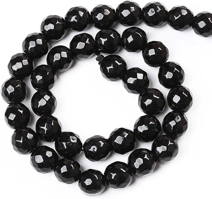 45pcs 8mm Natural Faceted Black Agate Stone Beads for Jewelry Making Energy Healing Beads DIY Bracelet Necklace Accessories 15" (8mm, Faceted Black Agate)