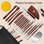Amrules Clay Tools Kit, 31 PCS Red Pottery Tools, Practical Polymer Clay Sculpting Tools Kit, Air Dry Clay Tools Set for Adults, Pottery Craft, Dotting, Carving, Drawing, Molding, Modeling, Shaping