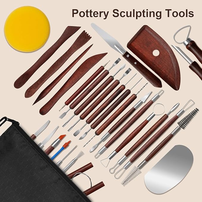 Amrules Clay Tools Kit, 31 PCS Red Pottery Tools, Practical Polymer Clay Sculpting Tools Kit, Air Dry Clay Tools Set for Adults, Pottery Craft, Dotting, Carving, Drawing, Molding, Modeling, Shaping