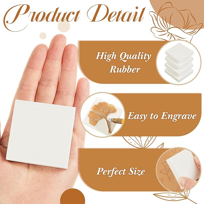 Frienda 24 Pcs 2" X 2" Rubber Carving Blocks Linoleum Blocks for Printmaking, Stamp Making, DIY Crafting, Scrapbook, Painting, Soft and Easy to Carve (White)