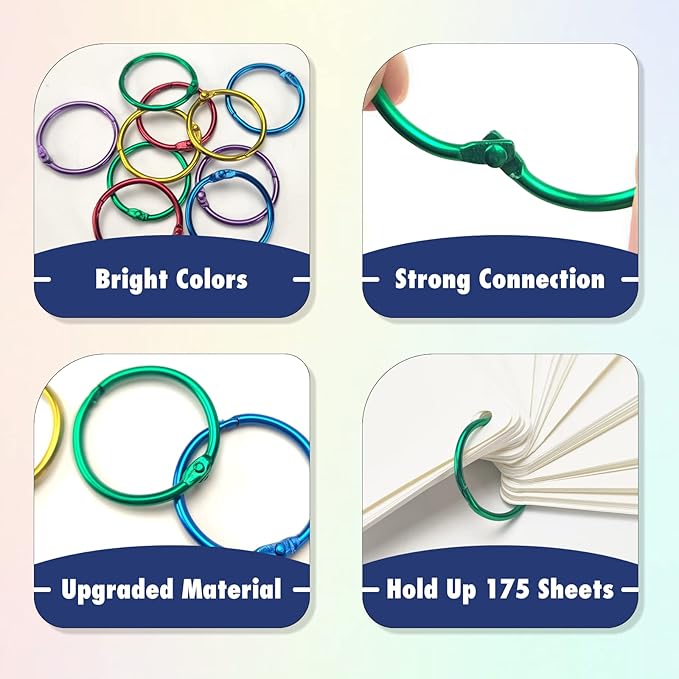 OWLKELA 1 Inch Binder Rings, Office Book Rings, Loose Leaf Rings, 50 Pcs Metallic Assorted Colors