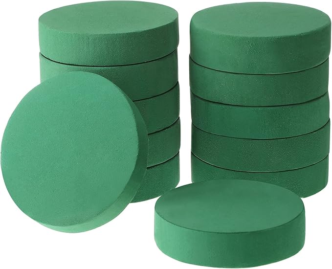 12 Pieces Round Floral Foam Wet Green Flower Foam DIY Flower Arrangement Kit for Aisle Wedding Party Decoration(6.5 x 6.5 x 1.57 Inches)