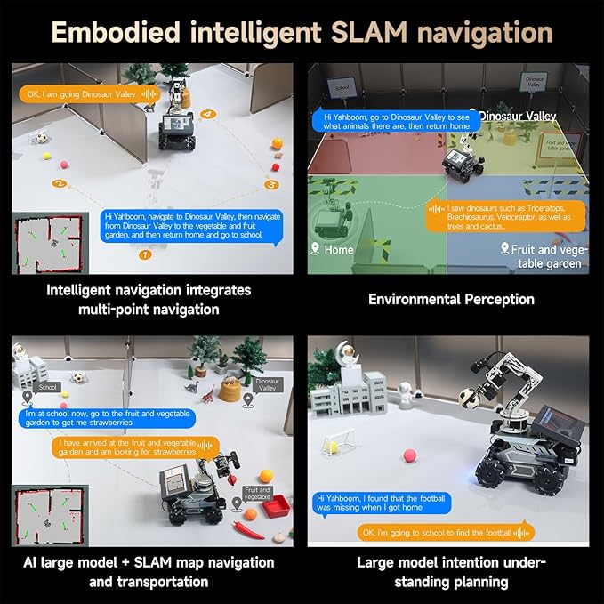 Yahboom Robot Large AI Model ROS2 Programming Python,Lidar SLAM,3D Map Navigation,AI Vision, 6DOF Robotic Arm Voice Control,Intelligent Classification, with Jetson Nano 4GB