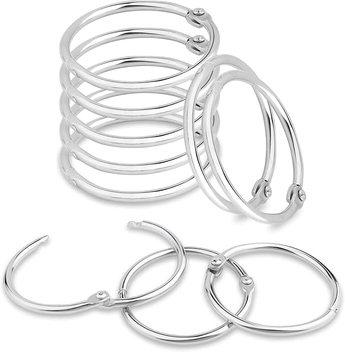 CooBigo Loose Leaf Binder Rings 1 Inch Metal Book Ring Clip for Index Card, Flashcard, Shower Curtain, DMC Embroidery Floss Organizer, Key Chain - Silver(50 Pack)