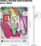 CONDA 9 x 12 Inch Sketchbook, Top Spiral Bound Sketch Pad, 100 Sheets (60 lb/90 GSM), Durable Acid-Free Sketch Paper, Drawing and Sketching Paper for Kids Adult Beginners