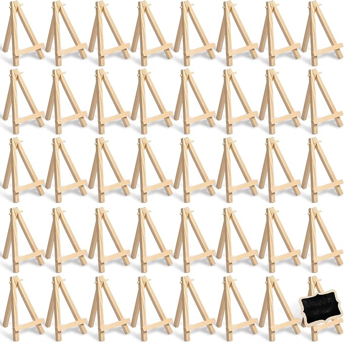 40 Pack 5 Inch Mini Wood Easel Stand Mini Wood Display Easel Wooden Tripod Holder Stand for Painting Portable Canvas Photo Picture Sign Displaying Small Business Cards Artist Phone Wedding