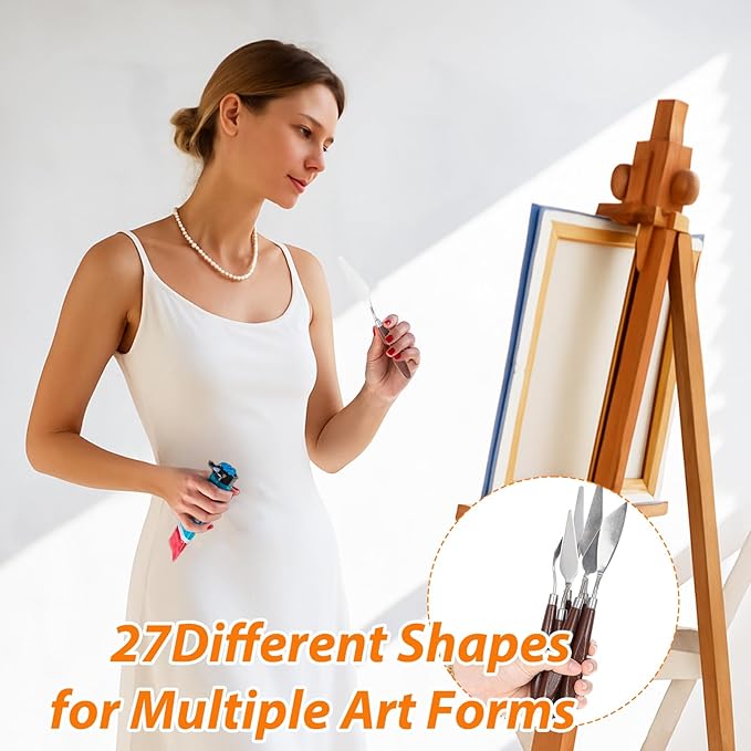 27 Piece Palette Knife Set, Stainless Steel Spatula Art Spatula Pallet Knife Painting Knives with Wood Handle Oil Painting Accessories for Oil, Acrylic Paint Various Color Mixing Tools