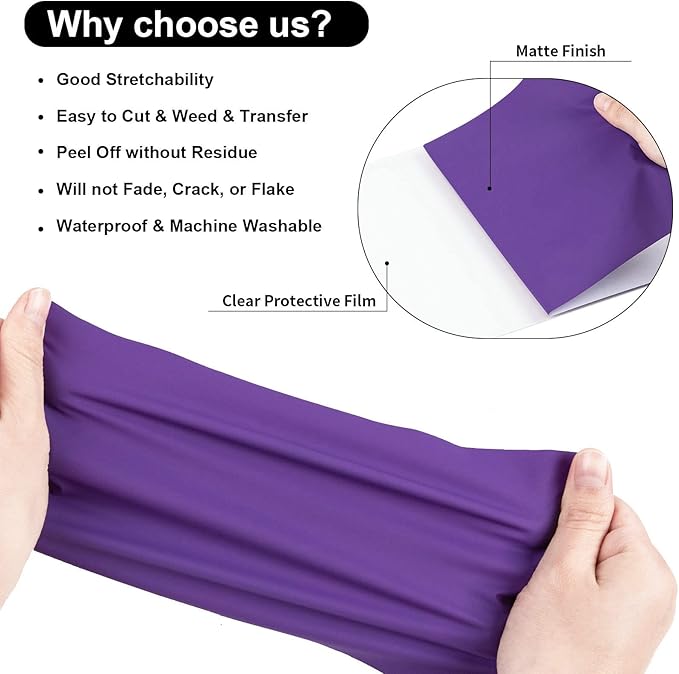 VINYL FROG Heat Transfer Vinyl Roll HTV Vinyl - 12" x5ft Purple Iron on Vinyl for T-Shirts, Heat Press Vinyl for DIY Craft Designs (Purple)