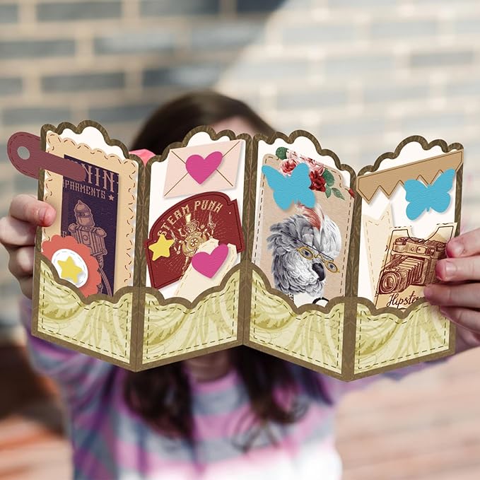 2PCS Folding Greeting Card Cutting Dies Metal Die Cuts for Card Making Label Embossing Template Dies Folding Frame Background Die Cuts Paper Craft DIY Template for Birthday Album Gift Decor