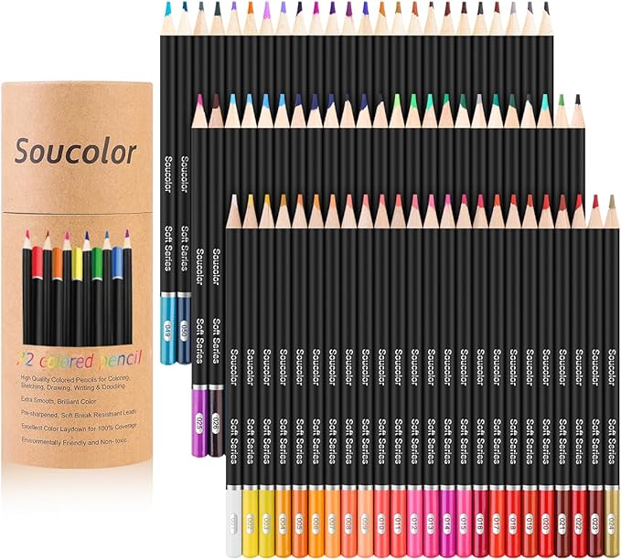 Soucolor 72 Colored Pencils Set - Premium Art Supplies for Kids, Students & Adults - Vibrant Colors, Smooth Writing, Easy Blending and Shading, Perfect for Coloring Books, Sketching & Drawing Pads