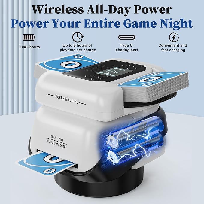 2-in-1 Automatic Card Shuffler & Dealer for 1-2 Decks Support 8 Players, 4 Drawing Remotes, Rechargeable Card Dealer Machine, Preset Games for Poker, UNO, Blackjack, Texas Hold'em, Crazy Eights