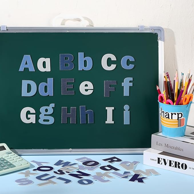 Breling 310 Pieces Felt Bulletin Board Letters Sticker with Number, 2" Bulk Self Adhesive ABC Upper Lowercase Sticky Letter for Christmas Gift Poster Bulletin Board Classroom(Blue Color)