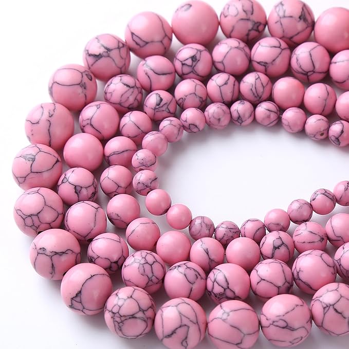 36pcs 10mm Pink Turquoise Beads Natural Stone Round Loose Spacer Beads for Jewelry Making DIY Bracelet Necklace 1 Strand 15inch