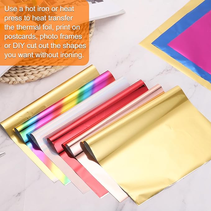 MECCANIXITY 50 Sheets Heat Reactive Foil, 20x29cm Purple Foil Transfer Sheets Toner Reactive Foil Transfer Foil Sheets Hot Foil Stamping Paper for Crafts DIY Cardmaking Album Decoration