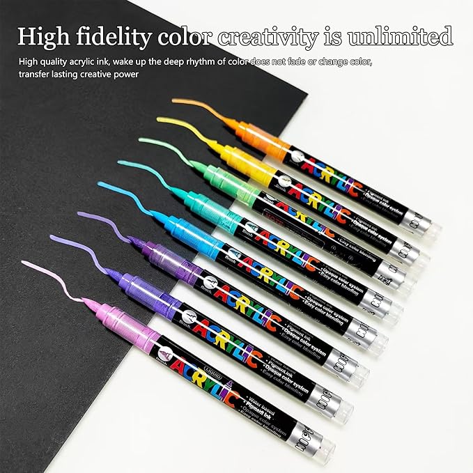 24 Colors Acrylic Paint Pens, Non-Bleeding Brush Tip Markers Pens for Glass, Canvas, Stone, Rock Painting, Wood, Ceramic Surfaces, DIY Crafts Making Art Supplies