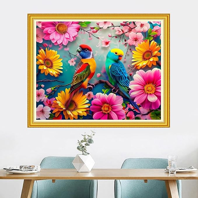 Magxvouy Cross Stitch Kits Stamped Full Range of Embroidery Kits,Cross Stitch Patterns Needlework Kits for Beginners 11CT Printed Kits&Colorful Birds and Flowers 16x20 inch