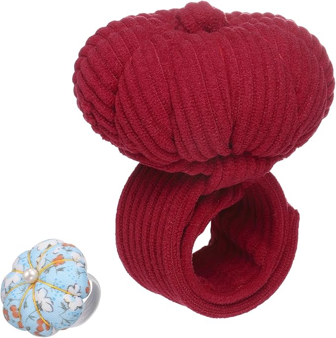 HARFINGTON Wrist Pin Cushions, Sewing Needle Pin Cushion Adjustable Strap with Elastic Strap Finger Ring Pincushions Fit All Wrist Sizes for Sewing Quilting Needlework DIY Crafts, Red/Blue