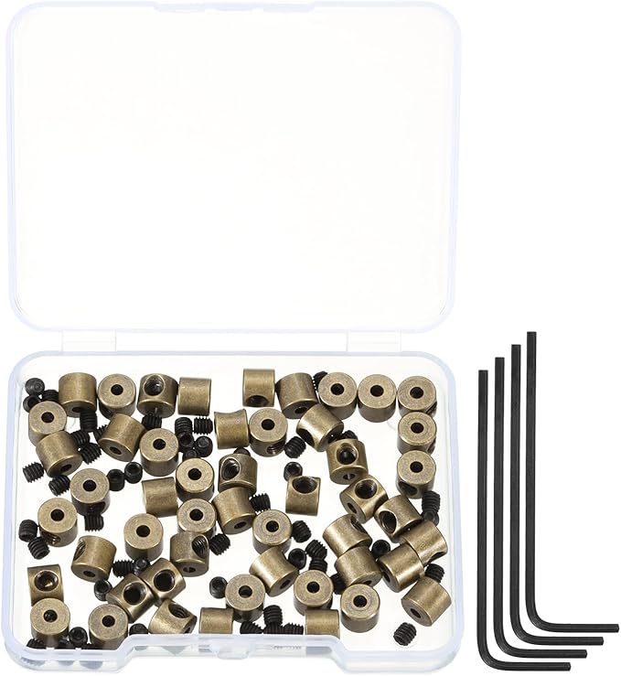 MECCANIXITY 50 Pcs Metal Locking Pin Backs, Locking Pin Keepers Clasp 5mm(H) with 4 Wrench Replacement in Storage Case for Badge, Brooch, Copper Tone